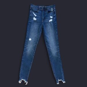 American Eagle AE Medium Blue Highest High Rise Skinny Jegging Distressed Ripped
